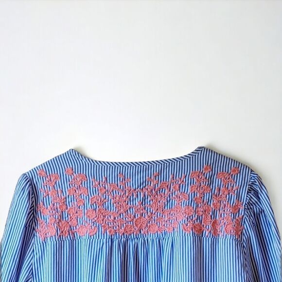J. Crew Oversized Cotton Long Sleeve Leda‎ Embroidered Stripe Popover Dress S - Picture 4 of 12